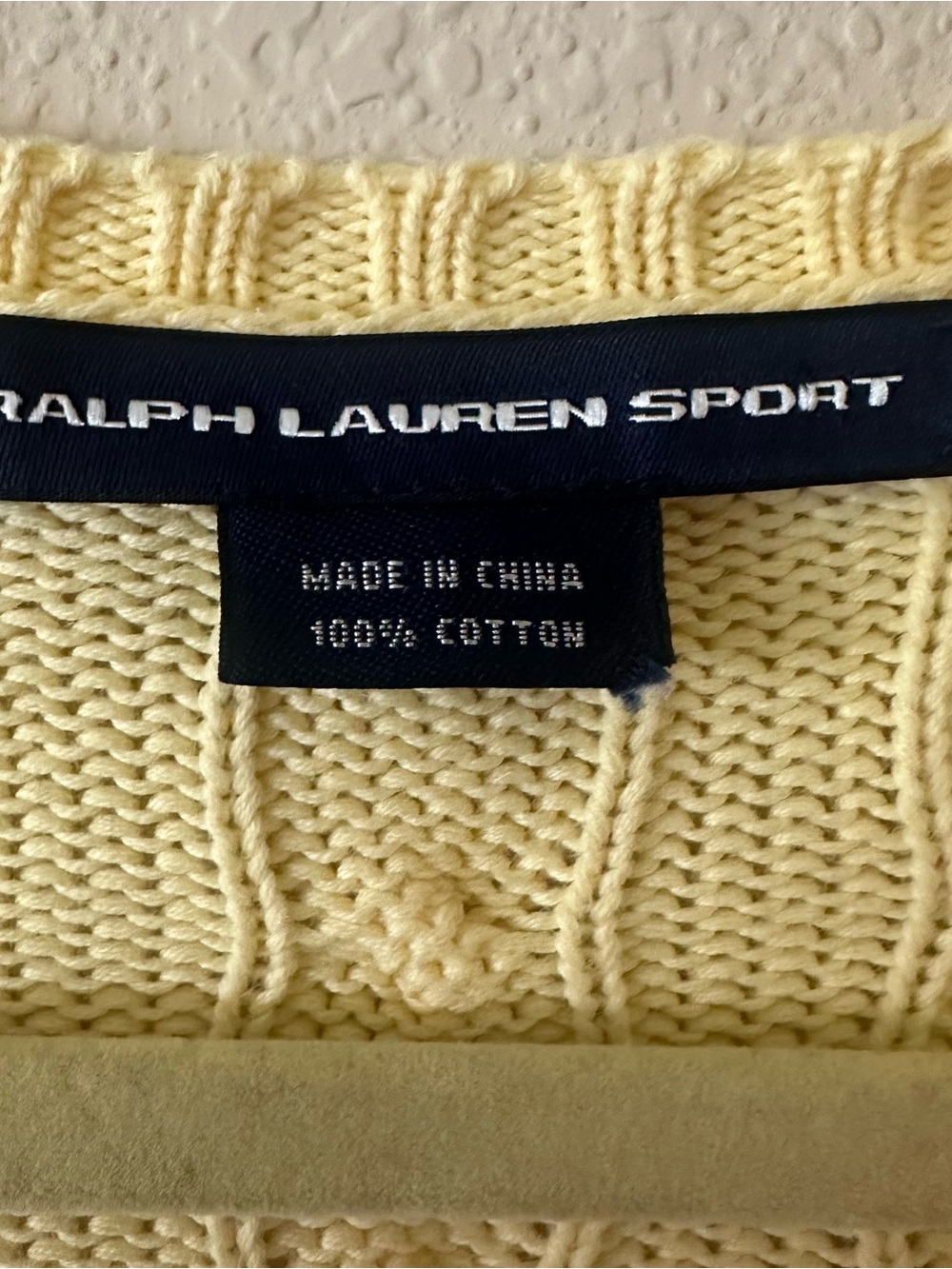 Ralph Lauren Sport Yellow Cable-Knit V-Neck Sweater 100% Cotton size Large - Picture 4 of 4